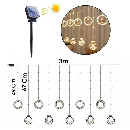 Cortina de Luces LED Navideña - Aros y Bolas 3 Metros SOLAR